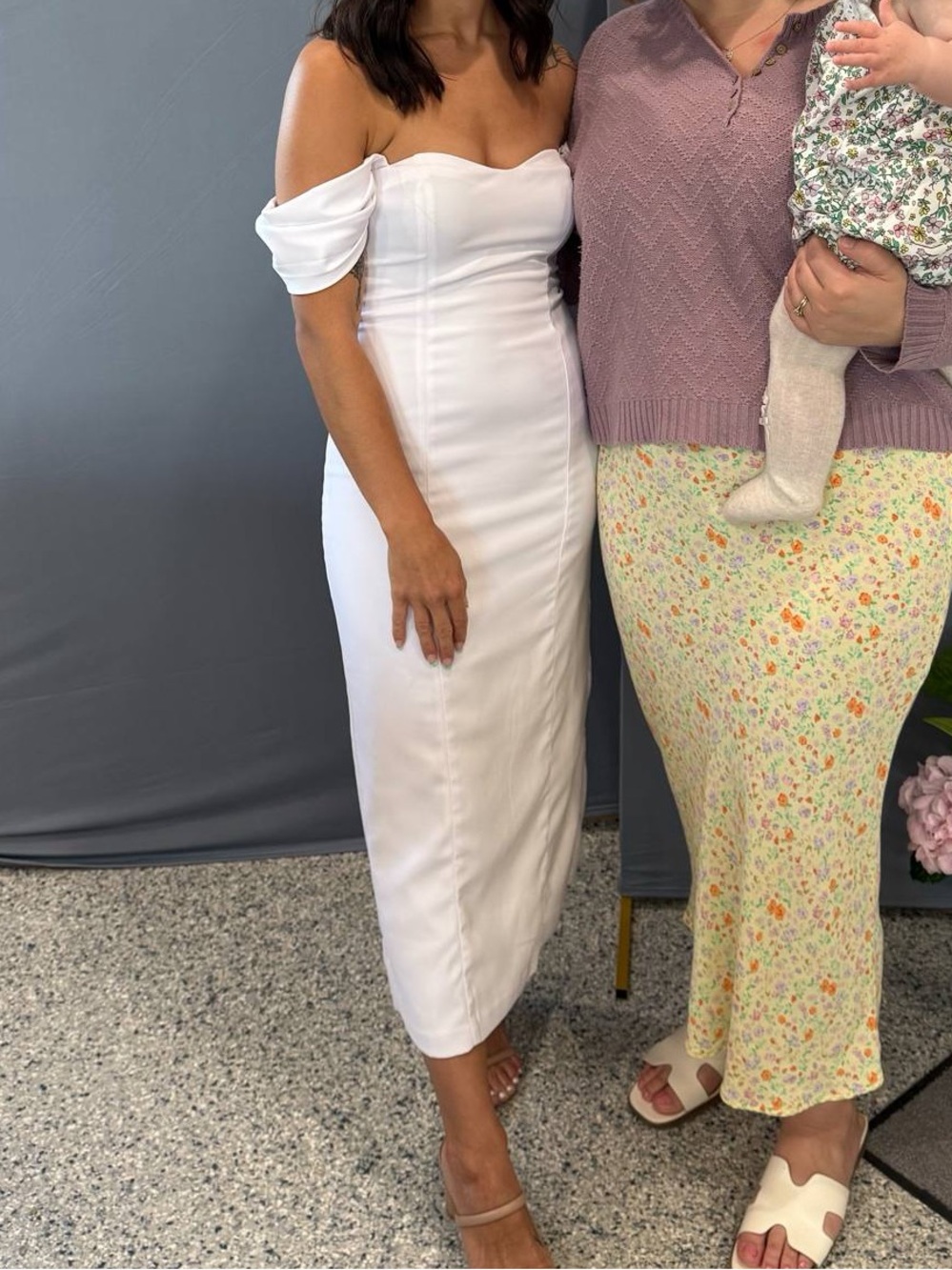 Abercrombie & Fitch White Off-Shoulder Midi Dress